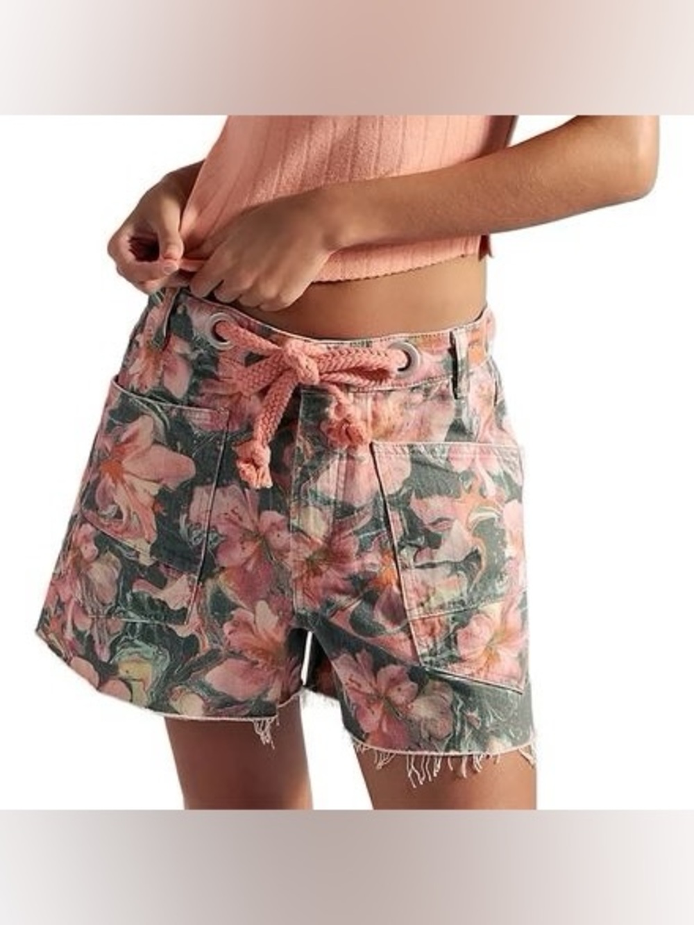 Free People Moxie Floral Print Denim Shorts